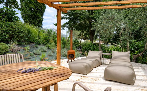 Correggiolo Spereto Apartment With Pool, Montaione: Furniture, Wood, Outdoor Furniture, Garden, Chair, Shade, Backyard, Hardwood, Outdoor Structure, Wood Stain