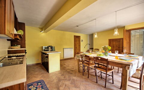 Casa Minuccia: Table, Furniture, Countertop, Wood, Cabinetry, Kitchen, Architecture, Interior Design, Flooring, Floor