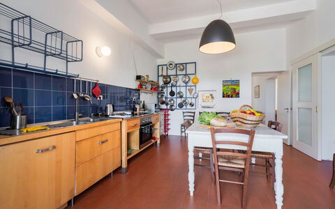 Poggetti San Luigi Country Home Follonica: Cabinetry, Furniture, Countertop, Table, Property, Chair, Kitchen, Wood, Interior Design, Building