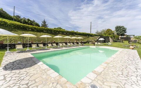 Marcigliana Cottage, Pool, Radicondoli: Cloud, Sky, Water, Property, Plant, Swimming Pool, Building, Shade, Tree, Leisure