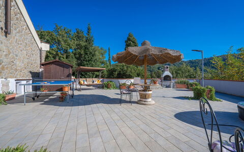 Bellavista Tuscany Apartment Panoramic Terrace: Sky, Plant, Property, Shade, Flowerpot, Building, Table, Outdoor Furniture, Urban Design, Umbrella
