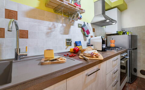 Bellavista Tuscany Apartment Panoramic Terrace: Cabinetry, Property, Countertop, Food, Kitchen, Orange, Interior Design, Wood, Flooring, Floor