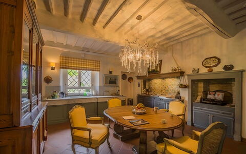 Villa Bongi: Furniture, Interior Design, Wood, Chair, Flooring, Table, Ceiling, Lighting, Home, Kitchen