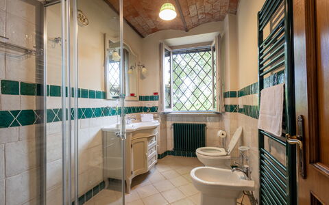 Montelucci Chianti Agrivilla: Property, Sink, Plumbing Fixture, Mirror, Tap, Bathroom, Window, Interior Design, Architecture