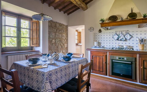 La Palazzina, Ville Di Corsano, Home And Pool: Home, Furniture, House, Kitchen & Dining Room Table, Kitchen, Dining Room, Chair, Houseplant, Cabinetry, Countertop