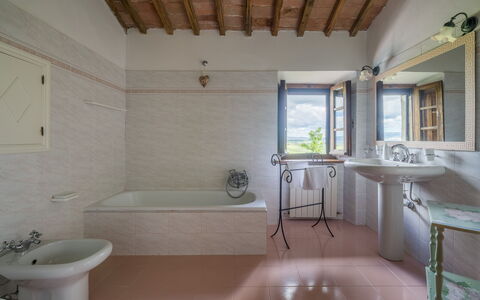 La Palazzina, Ville Di Corsano, Home And Pool: Wall, Flooring, Plumbing Fixture, Floor, Interior Design, Home, Plumbing, Tap, Door, Bathroom