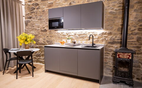 Maccari Suite: Kitchen, Interior Design, Kitchen Appliance, Countertop, Furniture, Cabinetry, Flooring, Home Appliance, Major Appliance, Home