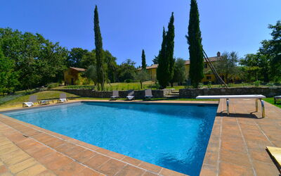 Villa Il Troscione: Blue, Swimming Pool, Shade, Garden, Landscaping, Resort, Outdoor Furniture, Water Feature, Hacienda, Backyard