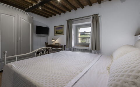 Il Borgo, Borgo Campassini, Monteriggioni: Furniture, Interior Design, Bedroom, Ceiling, Bed, Room, Floor, Home, Flooring, Lighting