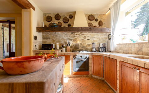 Villa la Felce: Interior Design, Kitchen, Furniture, Countertop, Flooring, Wall, Wood, Cabinetry, Floor, Ceiling