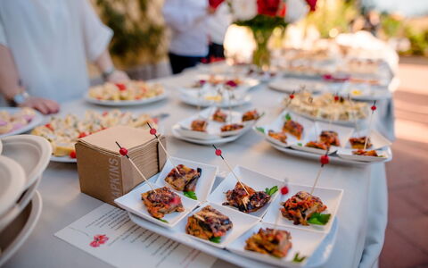 La Palazzina: Food, Tableware, Finger Food, Table, Dishware, Furniture, Serveware, Brunch, Plate