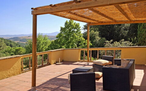 La Palazzina: Wood, Porch, Furniture, Shade, Wood Stain, Hardwood, Outdoor Structure, Ceiling, Balcony, Outdoor Furniture