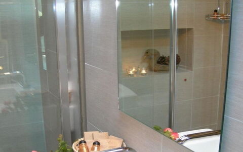 Villa la Tabaccaia: Bathroom, Plumbing Fixture, Interior Design, Flooring, Plumbing, Floor, Tile, Glass, Room, Shower Door