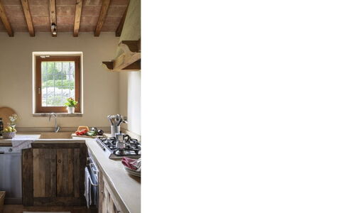 Villa Torre: Wood, Furniture, Flooring, Interior Design, Countertop, Kitchen, Home, Floor, Kitchen Appliance, Room