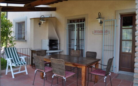 Podere della Madonna Villa: Furniture, Chair, Table, Flooring, Kitchen & Dining Room Table, Outdoor Furniture, Floor, Interior Design, Outdoor Table, Porch