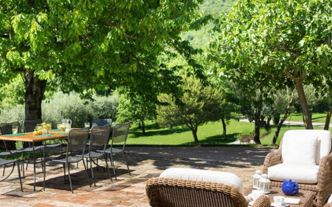 Villa Savino: Furniture, Outdoor Furniture, Table, Chair, Outdoor Table, Shade, Garden, Kitchen & Dining Room Table, Patio, Landscaping