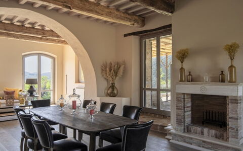 Villa Ugo: Furniture, Interior Design, Wall, Flooring, Wood, Chair, Table, Kitchen & Dining Room Table, Floor, Dining Room