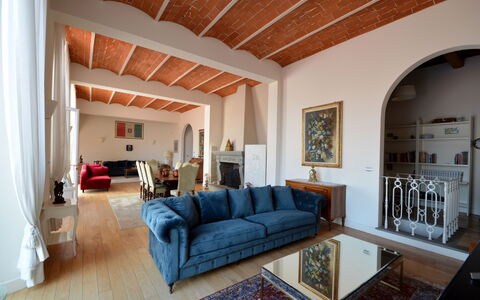 Villa Yvonne: Furniture, Interior Design, Flooring, Couch, Wood, Floor, Room, Ceiling, Living Room, Lighting