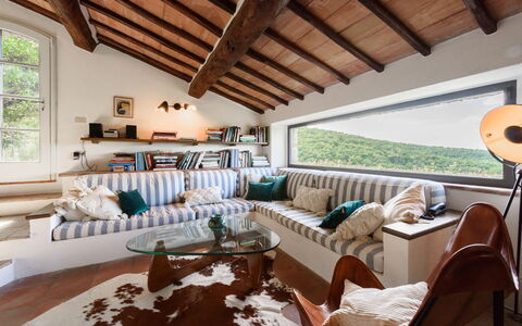 Villa Poggio La Croce: Furniture, Interior Design, Couch, Wall, Wood, Flooring, Living Room, Home, Room, Floor