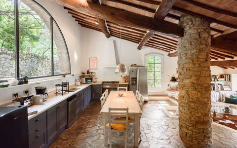 Villa Poggio La Croce: Furniture, Interior Design, Flooring, Wall, Wood, Ceiling, Floor, Kitchen, Home, Countertop