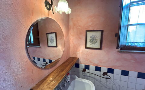 Appartamento Scuderia Del Borgo, Wifi, Perugia: Plumbing Fixture, Plumbing, Mirror, Tap, Bathroom Sink, Tile, Light Fixture, Sink, Bathroom, Paint