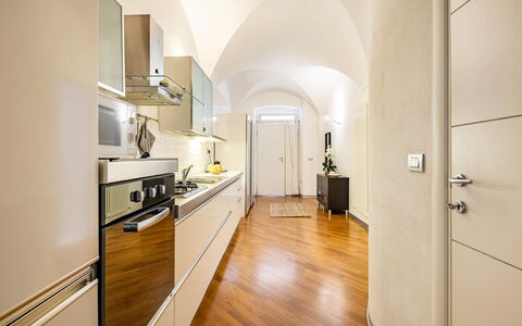 Casa Garibaldi - Levanto: Flooring, Interior Design, Wood, Ceiling, Floor, Kitchen, Kitchen Appliance, Countertop, Major Appliance, Furniture