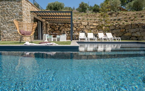 Villa Feronia: Blue, Swimming Pool, Composite Material, Resort, Outdoor Furniture, Sunlounger, Shade, Chair, Eco Hotel, Flagstone