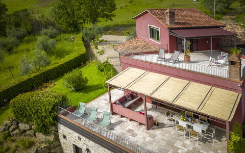 Villa delle Rose: Furniture, Table, Chair, Kitchen & Dining Room Table, Outdoor Furniture, Restaurant, Outdoor Table, Shade, Garden, Outdoor Structure