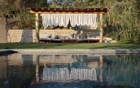 Casale le Fonti: Furniture, Outdoor Furniture, Flagstone, Swimming Pool, Shade, Leisure, Resort, Natural Material, Design, Hardwood