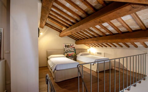 Podere i Poggi: Interior Design, Ceiling, Floor, Room, Apartment, Bedroom, Bed, Bed Frame, Wood Stain, Hardwood