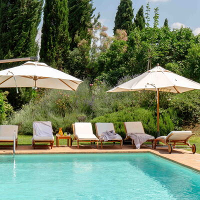 Podere i Poggi: Swimming Pool, Outdoor Furniture, Umbrella, Resort, Furniture, Sunlounger, Shade, Garden, Eco Hotel, Landscaping