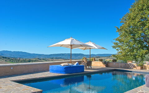 Villa Sagrantino: Blue, Swimming Pool, Composite Material, Outdoor Furniture, Resort, Shade, Umbrella, Water Feature, Sunlounger, Reflecting Pool