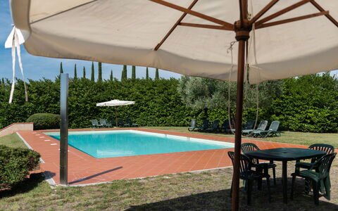 Country House In Tuscan Hills: Swimming Pool, Shade, Resort, Eco Hotel, Outdoor Furniture, Villa, Hacienda, Landscaping, Yard, Sunlounger