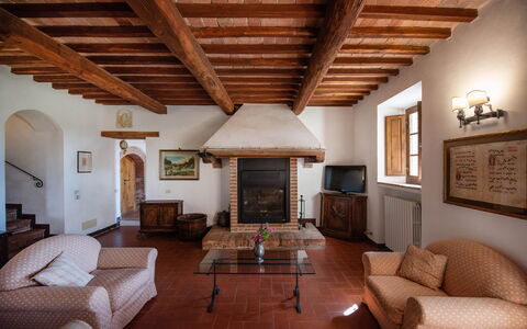 Green Hill Apartment In Tuscan Countryside: Wall, Flooring, Interior Design, Furniture, Home, Floor, Ceiling, Room, Living Room, Chair