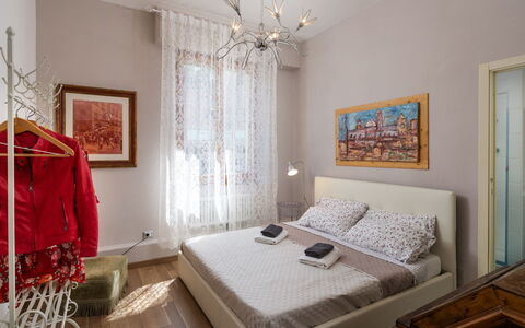 Casamia Tuscan Oasis: 4Br Panoramic Penthouse, Sky: Furniture, Interior Design, Bedroom, Bed, Floor, Flooring, Room, Wood, Ceiling, Bedding