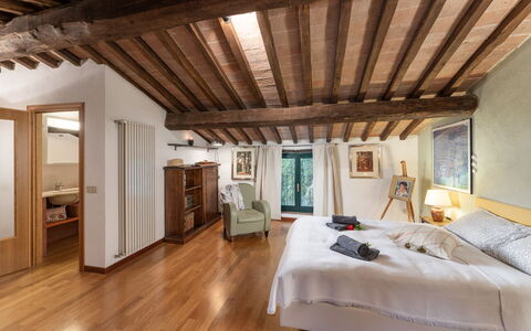 Casale del Timignano, Private Villa with Huge Gard: Furniture, Interior Design, Bed, Bedroom, Wall, Flooring, Ceiling, Wood, Floor, Room