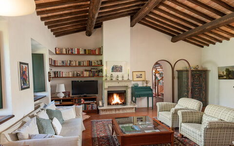 Casale del Timignano, Private Villa with Huge Gard: Furniture, Interior Design, Wall, Couch, Flooring, Wood, Home, Living Room, Room, Ceiling