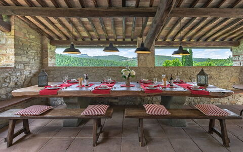 La Dimora del Chianti Dimora: Stunning Tuscan Vill: Furniture, Wall, Wood, Table, Interior Design, Kitchen & Dining Room Table, Flooring, Chair, Ceiling, Dining Room
