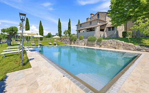 La Dimora del Chianti Dimora: Stunning Tuscan Ston: Blue, Swimming Pool, Estate, Resort, Outdoor Furniture, Thermae, Villa, Eco Hotel, Water Feature, Hacienda