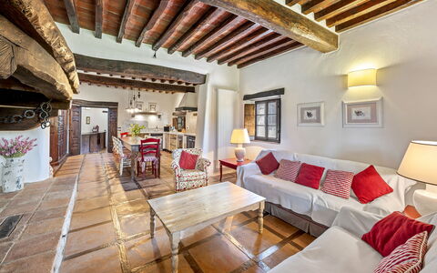 La Dimora del Chianti Dimora: Stunning Tuscan Ston: Flooring, Floor, Furniture, Interior Design, Ceiling, Living Room, Couch, Room, Chair