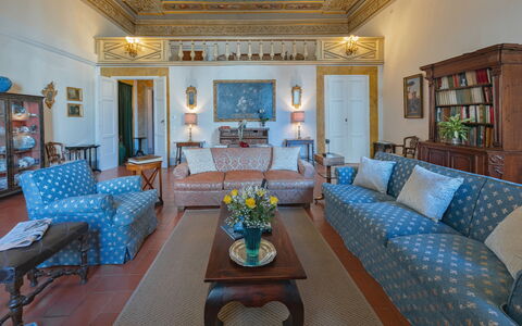 Elegant Suite: Florence Apartment with View on Med: Furniture, Interior Design, Flooring, Room, Floor, Table, Ceiling, Picture Frame, Couch, Chair