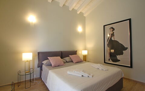 Casa Rossella: Bed, Interior Design, Furniture, Bedroom, Wall, Floor, Flooring, Bedding, Bed Sheet, Ceiling