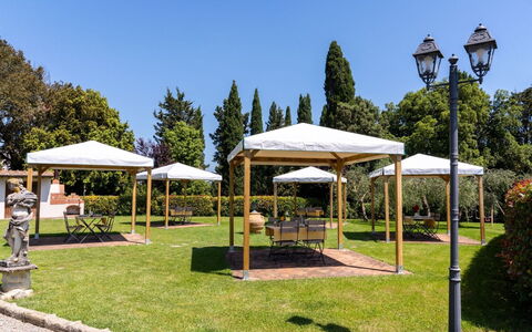 Tenuta i Mandorli, Pool, Wifi, Peccioli: Garden, Shade, Canopy, Outdoor Structure, Groundcover, Gazebo, Lawn, Landscaping, Yard, Pavilion