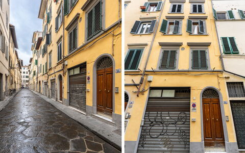 San Cristofano Blu Apartment Santa Croce, Florence: Wall, Neighbourhood, Apartment, Door, Concrete, Condominium, Alley, Sidewalk, Paint, Balcony