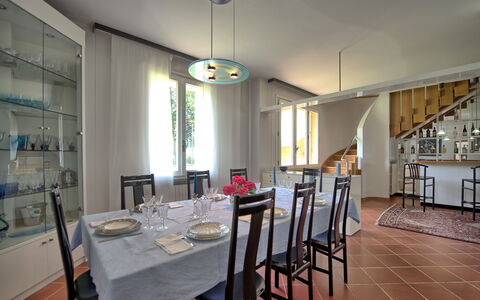 Villa Adriana: Furniture, Interior Design, Flooring, Ceiling, Table, Chair, Dining Room, Light Fixture, Kitchen & Dining Room Table, Lighting