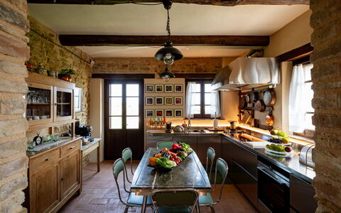 Casale Isidoro: Furniture, Interior Design, Kitchen, Flooring, Chair, Wood, Table, Ceiling, Light Fixture, Kitchen & Dining Room Table