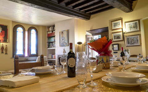 Country Historical House Lucca: Furniture, Interior Design, Wood, Table, Ceiling, Chair, Dining Room, Flooring, Lighting, Room
