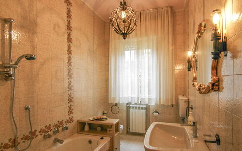 Butterfly Apartment In Lucca: Bathroom, Plumbing Fixture, Interior Design, Flooring, Bathroom Sink, Floor, Tap, Plumbing, Lighting, Mirror