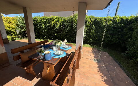 Dependance Egle: Furniture, Wood, Outdoor Furniture, Table, Outdoor Table, Wood Stain, Garden, Hardwood, Shade, Chair