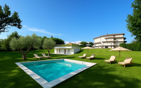 Villa al Glicine: Swimming Pool, Garden, Land Lot, Lawn, Resort, Shade, Estate, Landscaping, Yard, Farmhouse